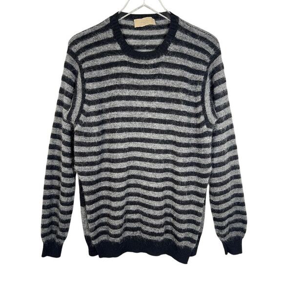 Maison Flaneur Wool Mohair Striped Sweater 46/L Knit Italy Black Gray - Picture 1 of 9